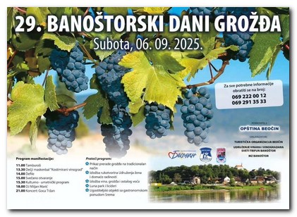 U subotu „Banoštorski dani grožđa“ – najava ovogodišnje berbe uz defile vinara i vinogradara, vrhunska vina i koncert Goce Tržan